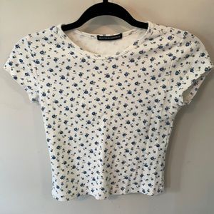 Brandy Melville White Floral Baby Tee